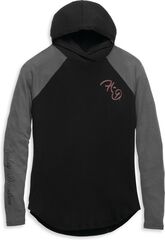 Harley-Davidson Women'S Silver Wing Script Hooded Baseball Hem Knit Top, Block Design/Black Beauty | 96211-22VW