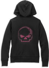 Harley-Davidson Willie G Skull Zip Front Hoodie With Rhinestones For Women, Black | 96256-22VW