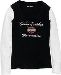 Harley-Davidson Iconic Scoop Neck Contrast Sleeve Knit Top For Women, Black Beauty | 96207-22VW