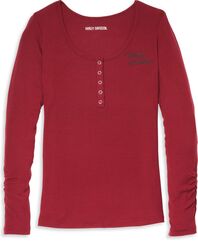 Harley-Davidson Silver Wing Five Button Henley For Women, Cabernet | 96245-22VW
