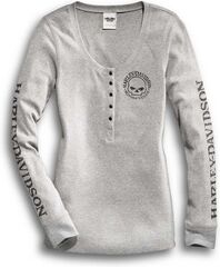 Harley-Davidson Skull Snap Front Long Sleeve Henley, Heather Grey | 99143-14VW