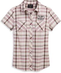 Harley-Davidson Women'S Shift Gears Plaid Shirt, Yarn Dyed Plaid-Oatmeal | 96266-23VW