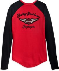 Harley-Davidson Timeless Silver Wing Henley For Women, Colorblocked-Chili Pepper | 96449-23VW