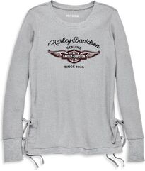 Harley-Davidson Silver Wing Side Tie Waffle Knit Top For Women, Forged Iron Heather | 96244-22VW