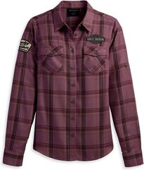 Harley-Davidson Women'S Gas & Oil Convertible Sleeve Shirt, Yarn Dyed Plaid-Dusky Orchid | 96273-23VW