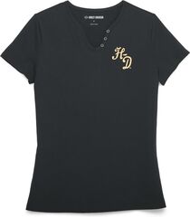 Harley-Davidson Salute Faux Henley Knit Top For Women, Black Beauty 2 | 96430-22VW