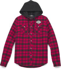 Harley-Davidson Bar & Shield Women'S Flannel Shirt Jacket W/ Removable Hood, Yarn Dyed Plaid-Red | 96273-22VW