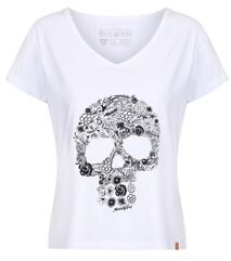 Motogirl Flower Skull T-Shirt | FLSK-WHT