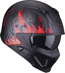 Scorpion / スコーピオン Exo モジュラーヘルメット Covert X Tattoo ブラックマット レッド | 86-394-24