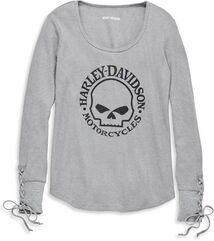 Harley-Davidson Willie G Skull Laced Detail Waffle Knit Top For Women, Medium Heather Grey | 96213-22VW