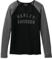 Harley-Davidson Women'S Hallmark Thermal Knit Top, Colorblock-Design-Heather Grey | 99103-22VW