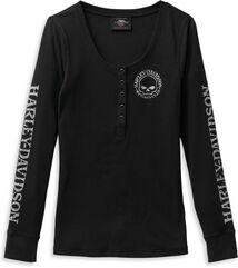 Harley-Davidson Women'S Skull Snap Front Long Sleeve Henley, Black Beauty 2 | 99099-22VW