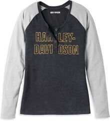 Harley-Davidson Bar Font Raglan Sleeve Henley For Women, Colorblock Design | 96087-22VW