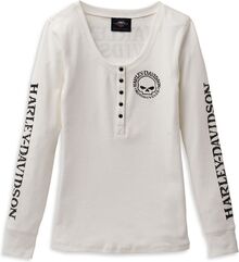 Harley-Davidson Women'S Skull Snap Front Long Sleeve Henley, Cloud Dancer | 99100-22VW
