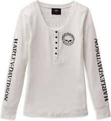 Harley-Davidson Women'S Skull Snap Front Long Sleeve Henley, Cloud Dancer | 99100-22VW