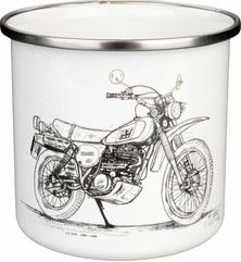 Kedo Nostalgia Mug 'XT500' stylized b / w drawing, approx. 300ml, enamel with metal rim (hand wash recommended), in a gift box | 41577