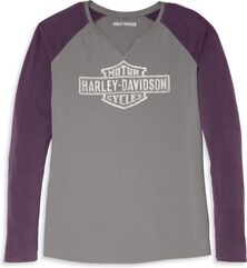 Harley-Davidson Notched Neck Raglan Sleeve Baseball Hem Tee For Women, Colorblock-Design | 96088-22VW