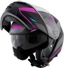 GIVI / ジビ Flip-up helmet X.21 EVO NUMBER LADY Matte Black/Titanium/Pink, Size 58/M | HX21RNBBP58