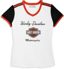 Harley-Davidson Women'S Iconic V-Neck Shoulder Stripe Tee, Bright White | 96084-22VW