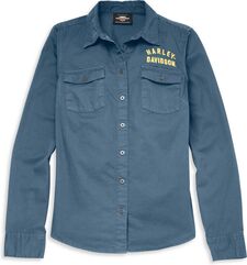 Harley-Davidson Racer Font Solid Soft Twill Shirt For Women, Bering Sea | 96120-22VW