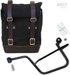 Unitgarage / ユニットガレージ Side Pannier Canvas + Left Subframe Guzzi V7, Black/Brown | U001+2213SX-Black-Brown