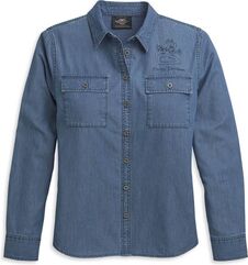 Harley-Davidson Patch Pocket Denim Shirt For Women, Medium Indigo | 96397-21VW