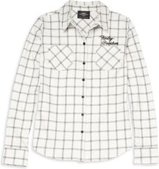 Harley-Davidson Silver Wing Script Font Two Pocket Plaid Flannel Shirt For Women, Plaid | 96199-22VW
