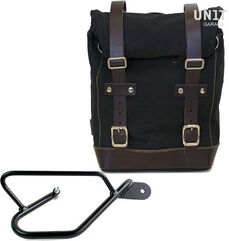 Unitgarage / ユニットガレージ Side Pannier Canvas + Right Subframe Guzzi V9 Bobber, Black/Brown | U001+2250DX-Black-Brown