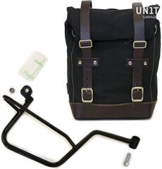 Unitgarage / ユニットガレージ Side Pannier Canvas + Right Subframe Guzzi V7, Black/Brown | U001+2213DX-Black-Brown