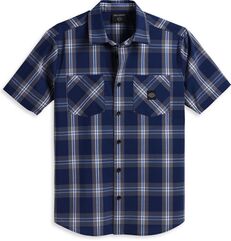 Harley-Davidson Men'S Staple Poplin Shirt, Blue Plaid | 96163-23VM