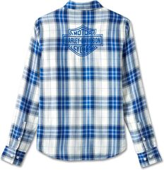 Harley-Davidson Women'S Bar & Shield Long Sleeve Plaid Shirt, Yarn Dyed Plaid-Cloud Dancer | 96162-24VW