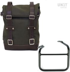 Unitgarage / ユニットガレージ Side pannier Canvas +Left frame for Ducati Scrambler 1100 with double exhaust on the right, Green/Brown | U001+1009SX_Green-Brown