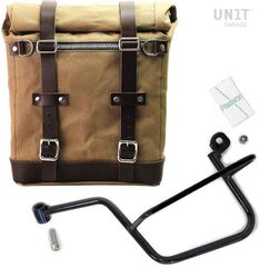 Unitgarage / ユニットガレージ Canvas Side Pannier Scram 22L-30L + Left Subframe Guzzi V7, Beige/Brown | U201+2213SX-Beige-Brown