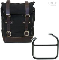 Unitgarage / ユニットガレージ Side pannier Canvas +Left frame for Ducati Scrambler 1100 with double exhaust on the right, Black/Brown | U001+1009SX_Black-Brown