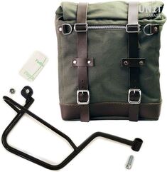 Unitgarage / ユニットガレージ Canvas Side Pannier Scram 22L-30L + Right Subframe Guzzi V7, Green/Brown | U201+2213DX-Green-Brown