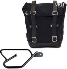 Unitgarage / ユニットガレージ Waxed Suede Side Pannier + Right Subframe Guzzi V9 Bobber, JetBlack | U002+2250DX-JetBlack