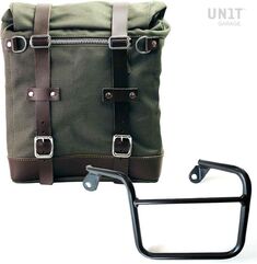 Unitgarage / ユニットガレージ Canvas Side Pannier Scram 22L-30L + Left Subframe Mash, Green/Brown | U201+2600SX-Green-Brown