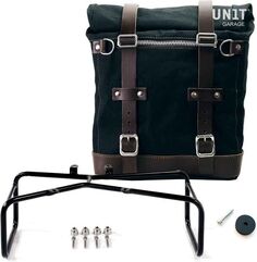 Unitgarage / ユニットガレージ Canvas Side Pannier Scram 22L-30L + Double Subframe NineT, Black/Brown | U201+1626+A2-Black-Brown