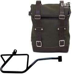 Unitgarage / ユニットガレージ Side Pannier Canvas + Right Subframe Guzzi V7_850, Green/Brown | U001+2216DX-Green-Brown