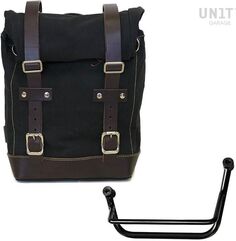 Unitgarage / ユニットガレージ Side Pannier Canvas + Left Subframe Guzzi V85 TT, Black/Brown | U001+2251SX-Black-Brown