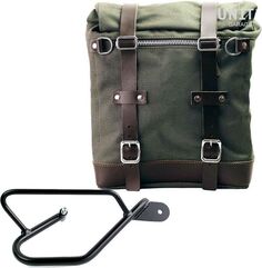 Unitgarage / ユニットガレージ Canvas Side Pannier Scram 22L-30L + Right Subframe Guzzi V9 Bobber, Green/Brown | U201+2250DX-Green-Brown