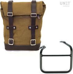 Unitgarage / ユニットガレージ Side pannier Canvas +Left frame for Ducati Scrambler 1100 with double exhaust on the right, Beige/Brown | U001+1009SX_Beige-Brown