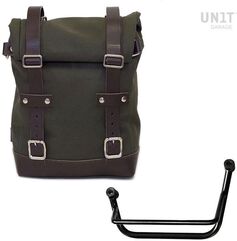 Unitgarage / ユニットガレージ Side Pannier Canvas + Left Subframe Guzzi V85 TT, Green/Brown | U001+2251SX-Green-Brown