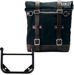 Unitgarage / ユニットガレージ Canvas Side Pannier Scram 22L-30L + Universal frame, Black/Brown | U201+1006-Black-Brown