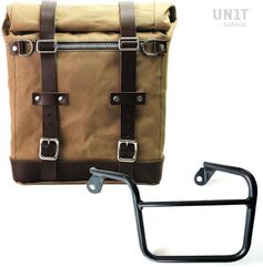 Unitgarage / ユニットガレージ Canvas Side Pannier Scram 22L-30L + Left Subframe Mash, Beige/Brown | U201+2600SX-Beige-Brown