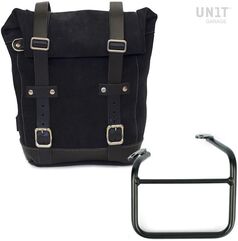 Unitgarage / ユニットガレージ Waxed Suede Side Pannier + Left frame for Ducati Scrambler 1100 with double exhaust on the right, JetBlack | U002+1009SX-JetBlack