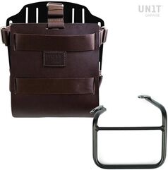 Unitgarage / ユニットガレージ Carrying system in aluminum with adjustable leather front, Quick Release System and frame Scrambler 1100 with double exhaust on the right, Brown/Black | U085+U000+1009SX-Brown-Black