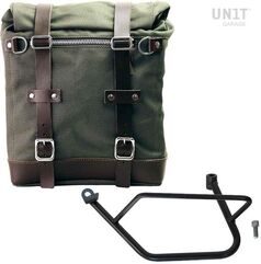 Unitgarage / ユニットガレージ Canvas Side Pannier Scram 22L-30L + Left Subframe Kawasaki Z900RS, Green/Brown | U201+1021SX-Green-Brown