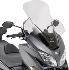 GIVI / ジビ Windscreen for Suzuki Burgman 400 18-, color Clear, dim. HxW 75 x 67 cm, 21 cm higher than oe, fits oe headlight fairing | D3115ST