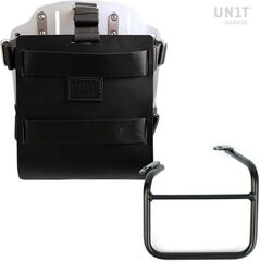 Unitgarage / ユニットガレージ Carrying system in aluminum with adjustable leather front, Quick Release System and frame Scrambler 1100 with double exhaust on the right, Black/Silver | U085+U000+1009SX-Black-Silver